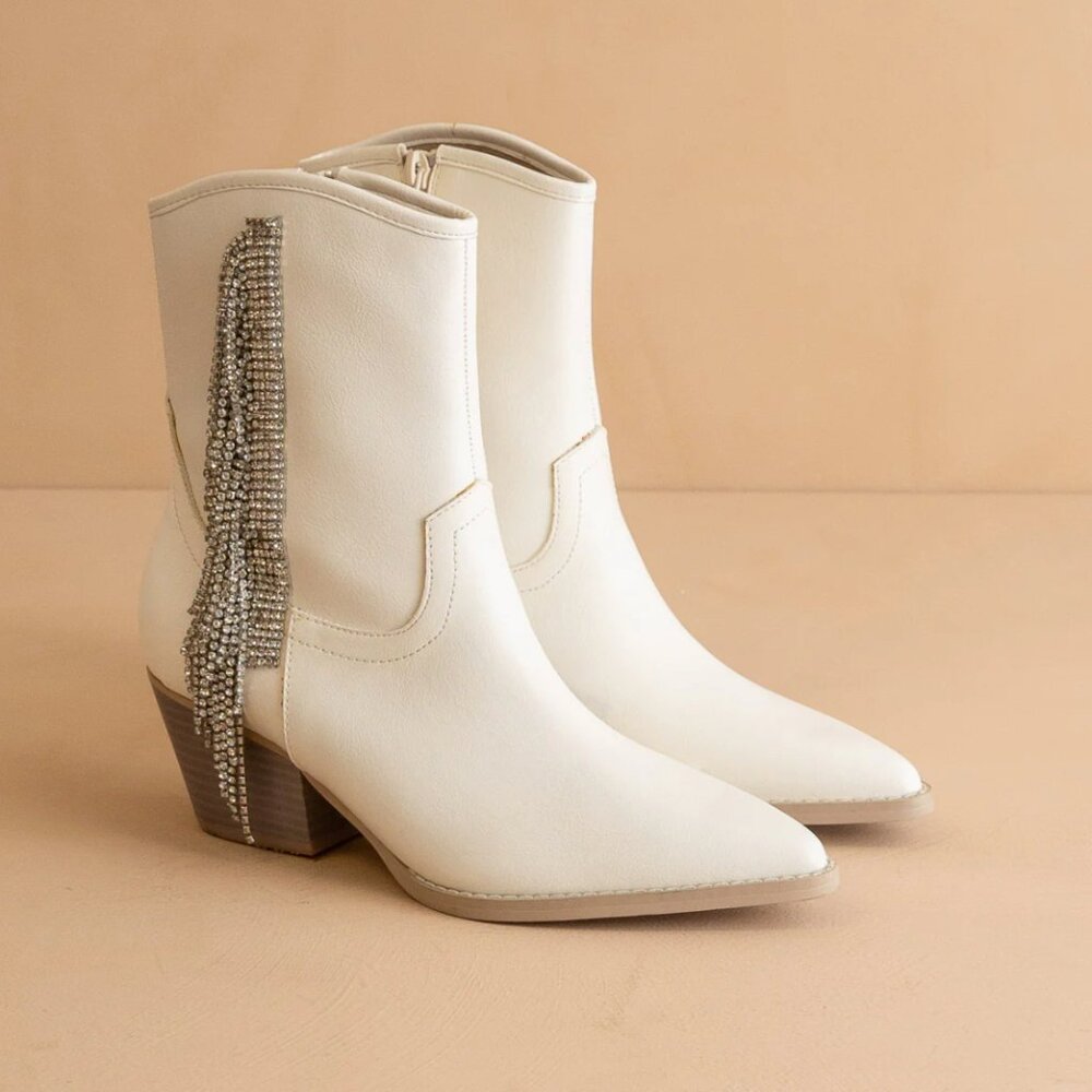 Rhinestone tasseled cowboy booties
